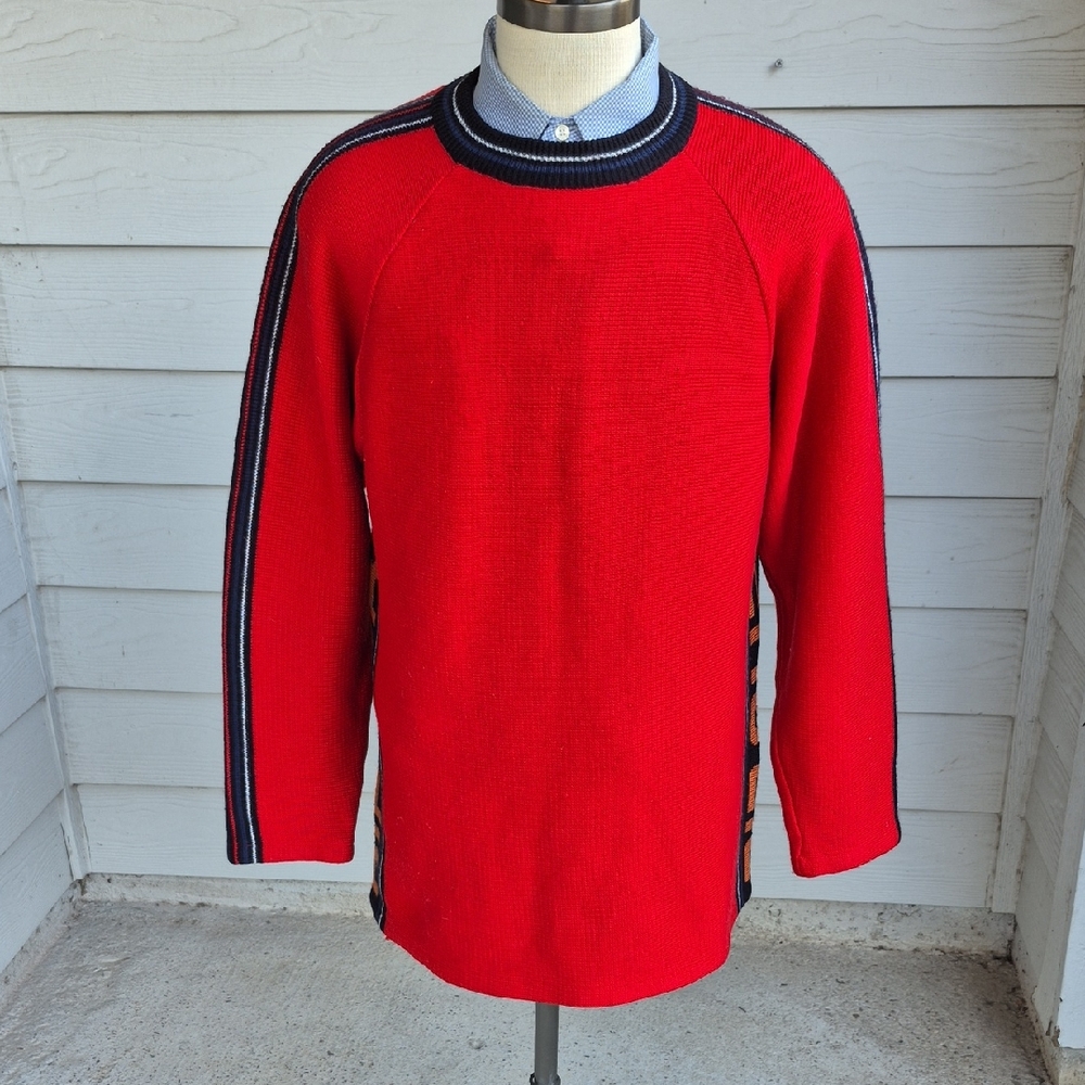 RIP CURL‎ Red Knit Weave Acrylic Wool Blend Mens XL Crewneck Sweater VTG RARE